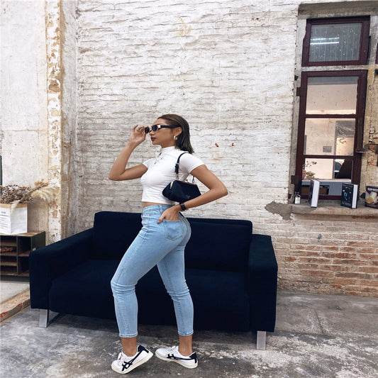 High waist breasted slim pants