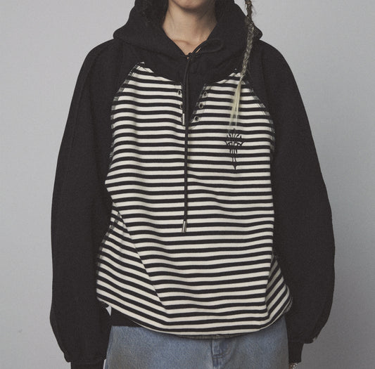 Loose Fleece Fake Two Piece Embroidered Pullover Hoodie
