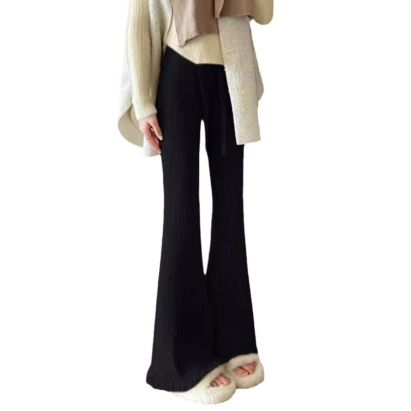 Womens Knitted Thickened High-Waist Straight-Leg Pants