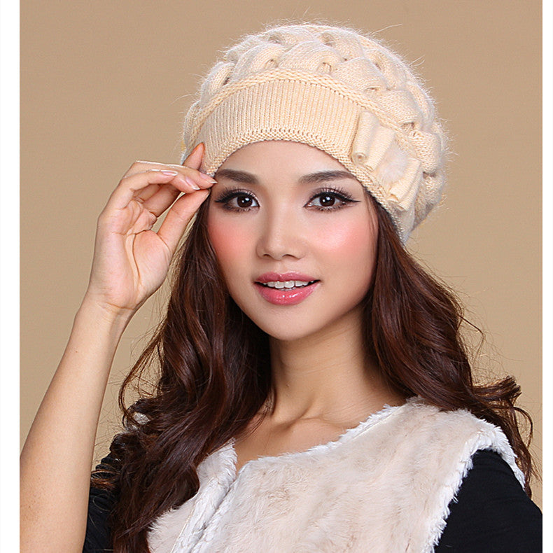 Women's Autumn And Winter Wool Double Layer Warm Knitted Rabbit Fur Hat