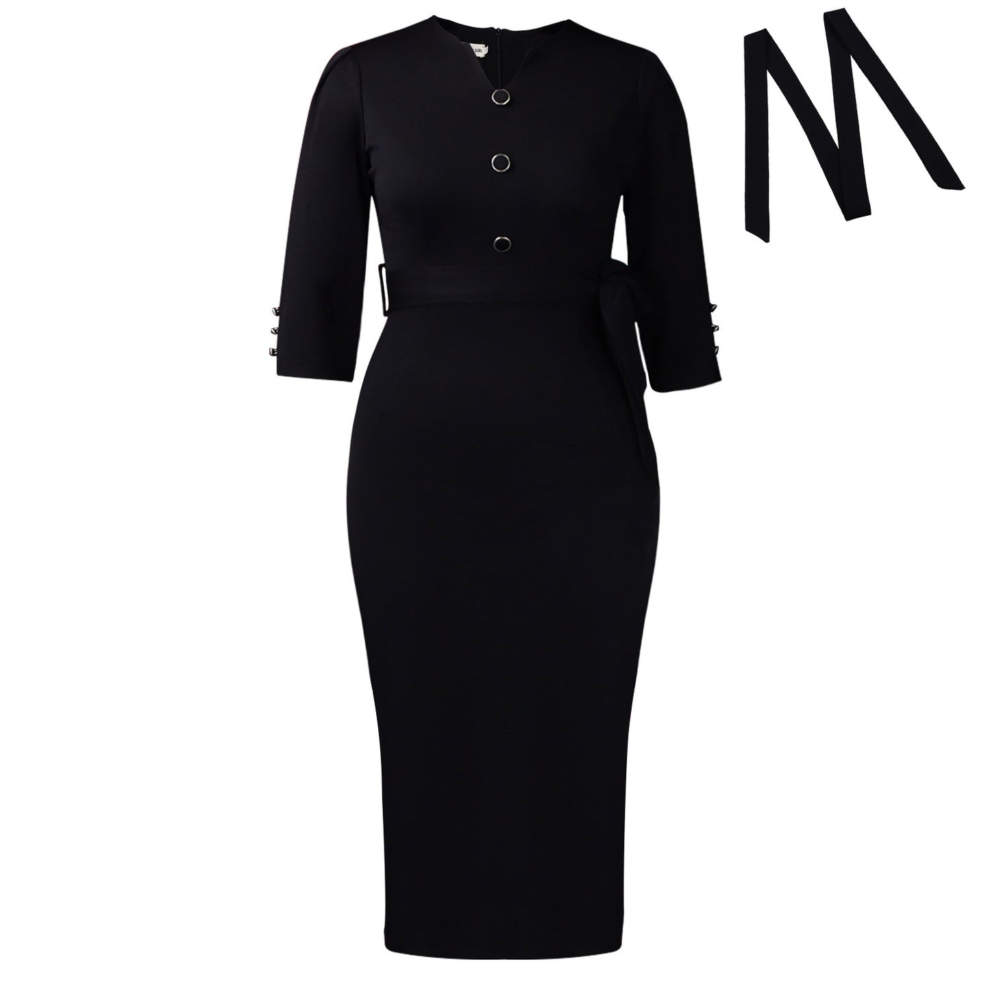 Stylish Sophisticated Solid-color Elegant OL-style V-neck Belted Maxi Dress