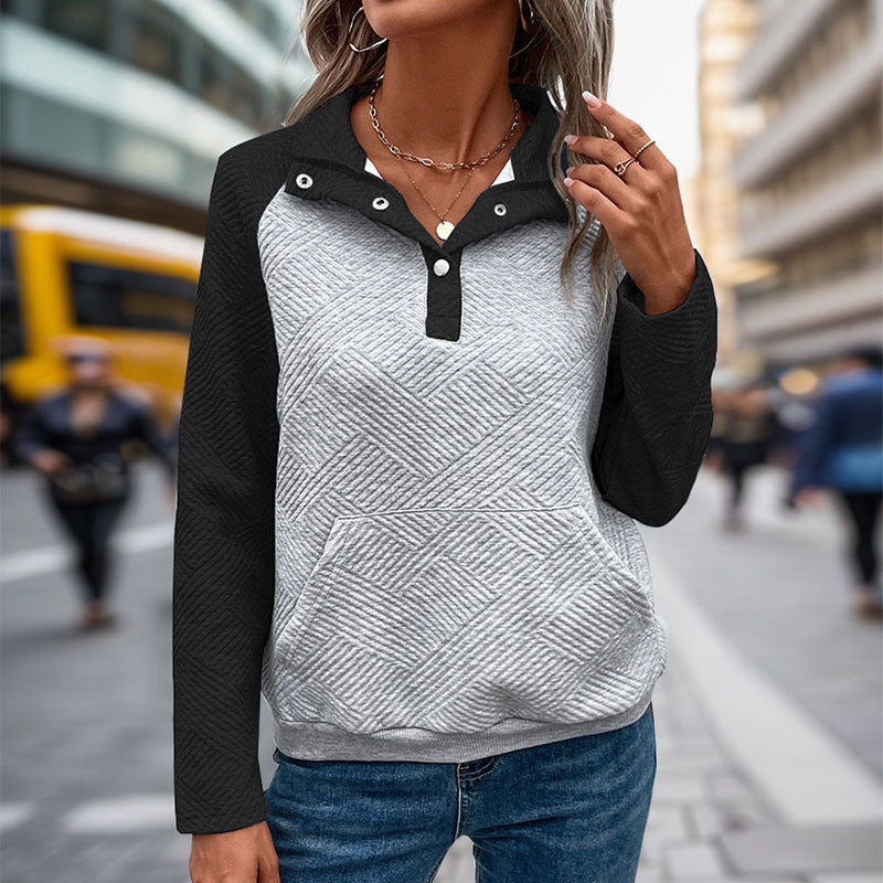 Casual And Minimalist Women's Color-Block Polo-Neck Hoodie