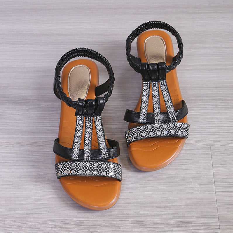 Women's Plus Size Rhinestone Peep Toe Wedge Sandals