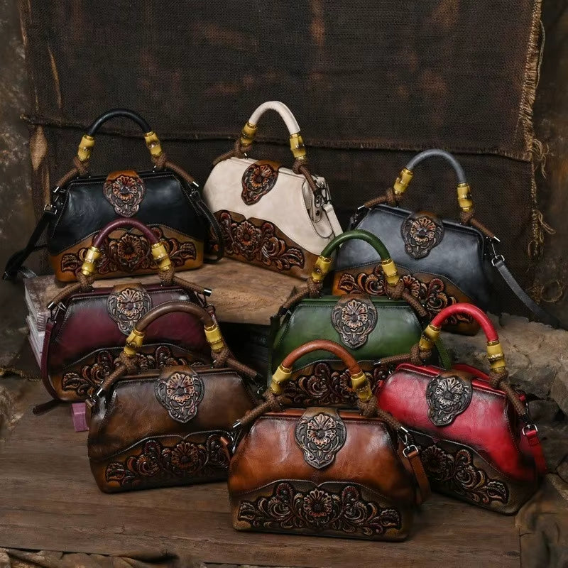 Artisan Luxury Leather Shoulder Bags for Women - 2025 Vintage Carved Designer Handbags