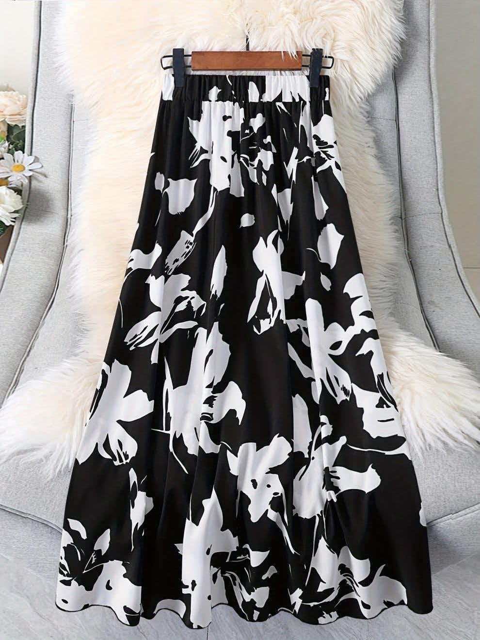 Micro-transparent Elastic Waist Printing Long Skirt Commuter's All-matching