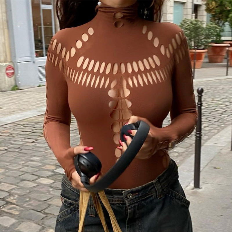 Broken Spider Web High Neck Slim Fit One Piece Girl