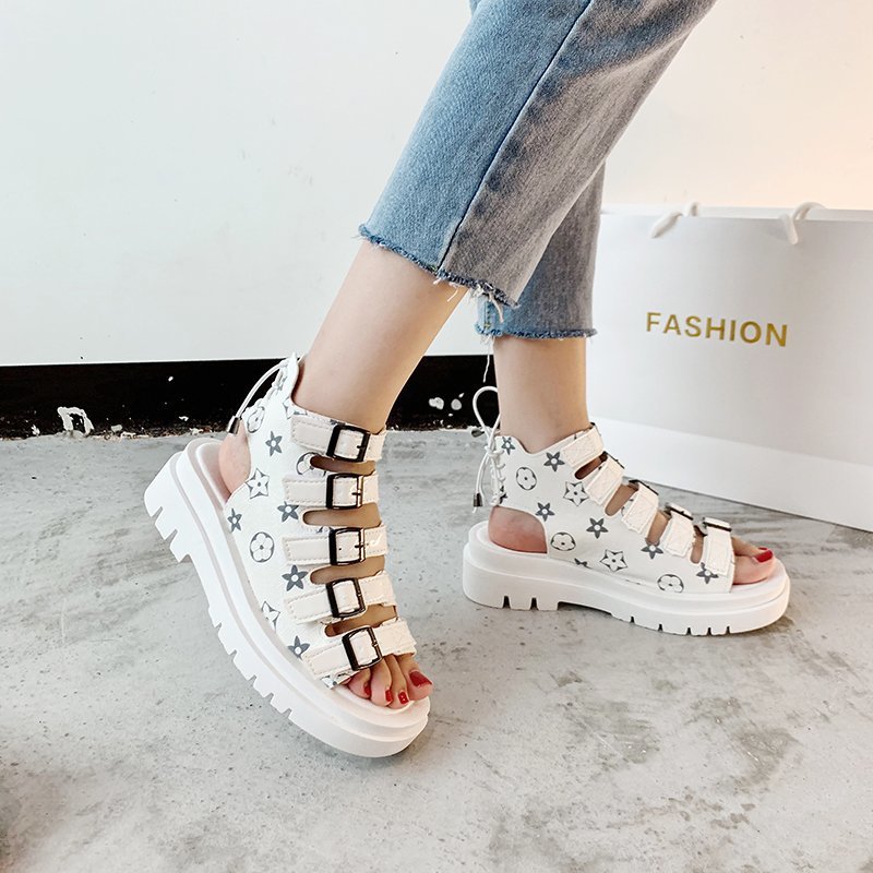 Platform High-Top Roman Sandals With Belt Buckle