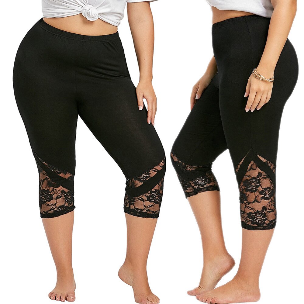 Lace stitching oversized cropped trousers