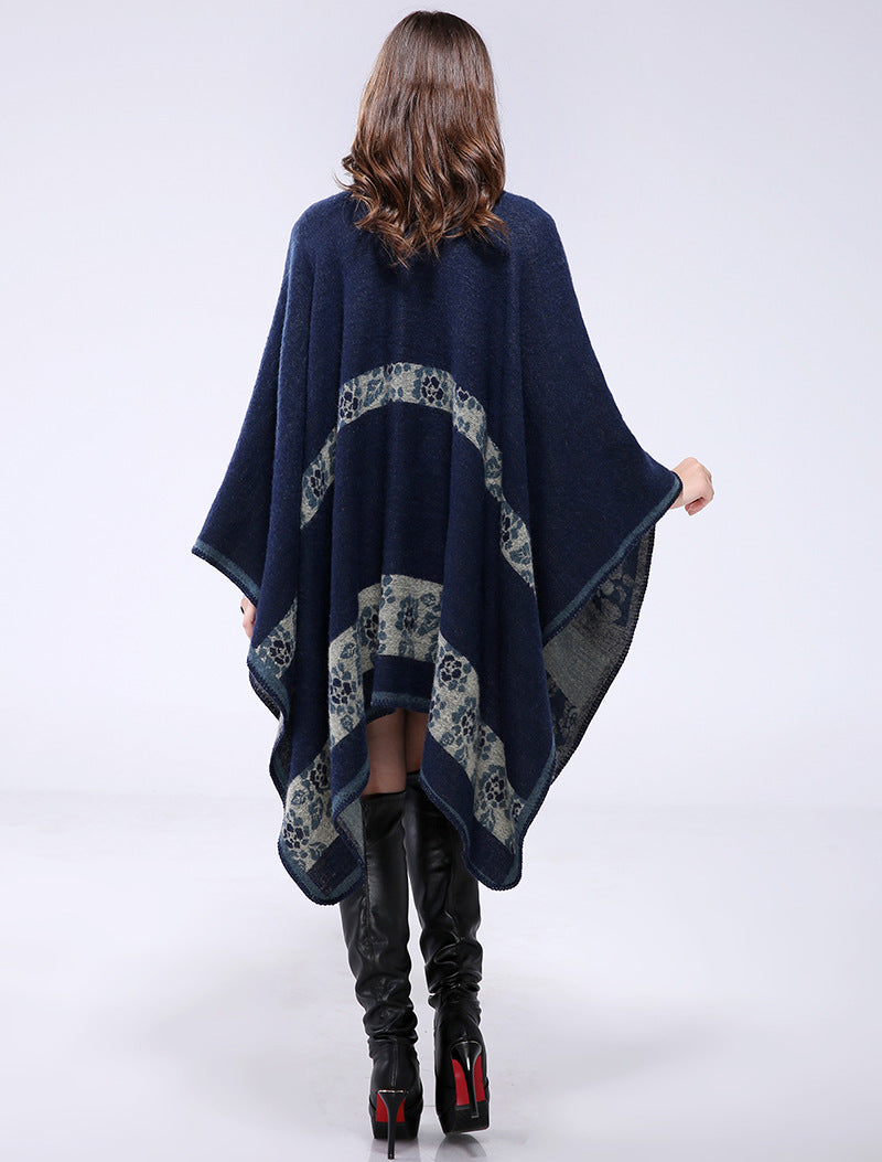 Thickened florets warm cashmere shawl cape
