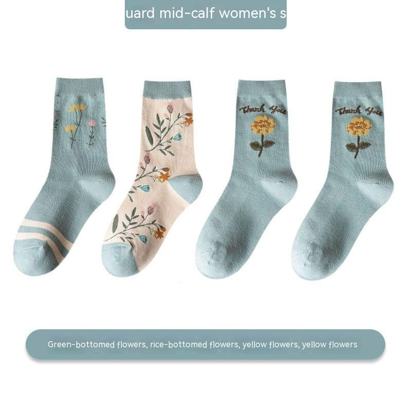 Women's Versatile Leisure Pure Cotton Mid-calf Length Socks Sweat Absorbing And Deodorant