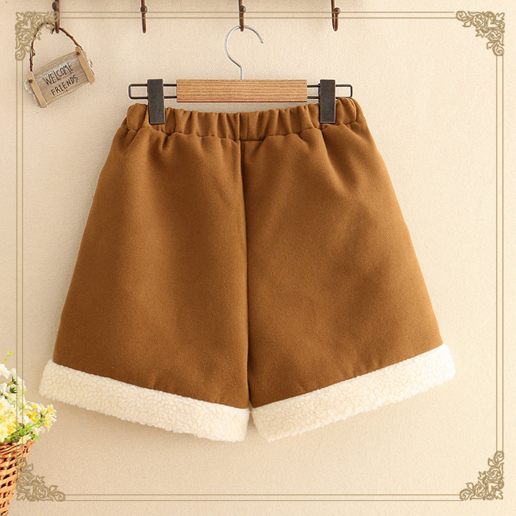 Plush Japanese style woolen shorts