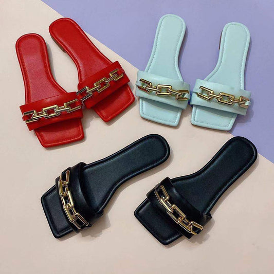 Cross Adult Women's Chain Flat Bottom Casual Sandals And Slippers