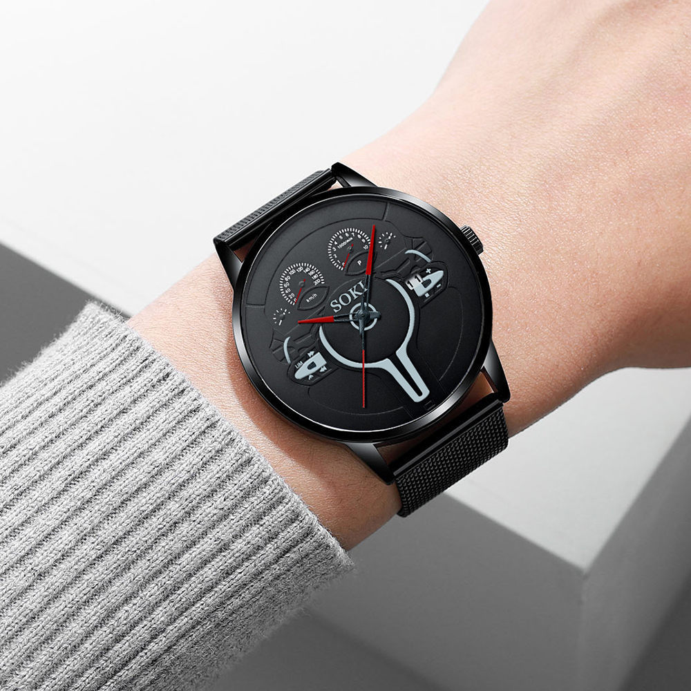 Trendy Retro Student Sports Quartz Watch Steel Strap