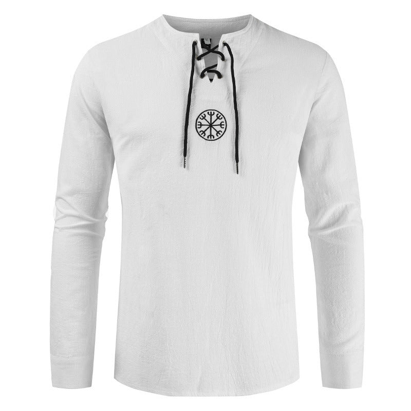 Cotton and linen embroidered long-sleeved tether shirt