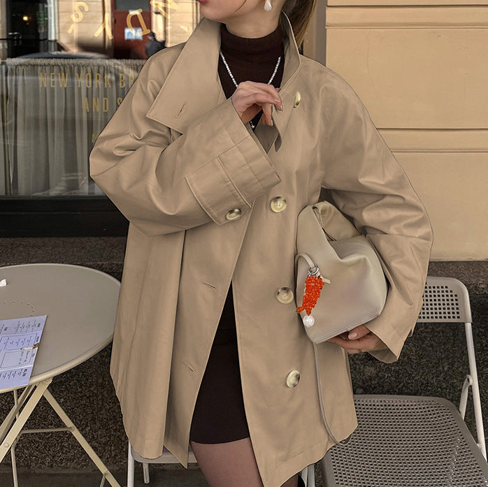 Design Mellemlang Trenchcoat Løs Flatterende Cardigan