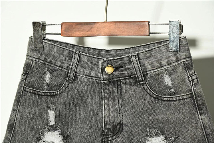 Holed Jeans Shorts Women's Loose And Thin Wide Leg Pants Hot Pants
