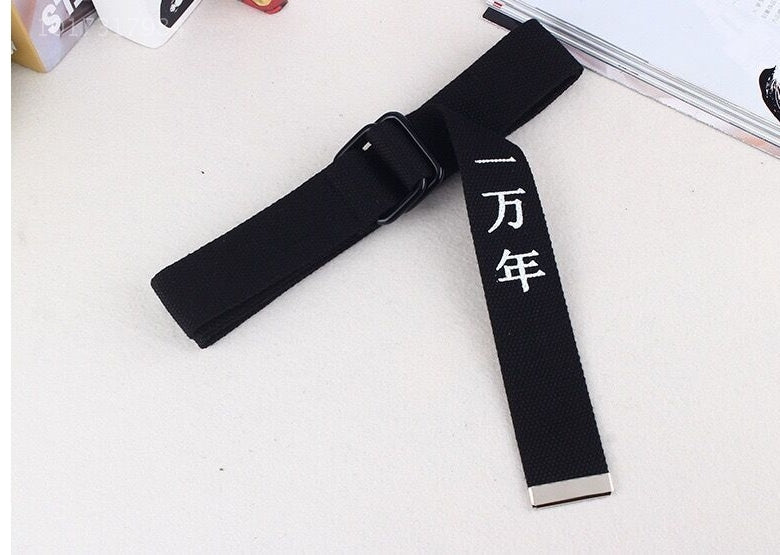 Funny text printed double buckle canvas belt