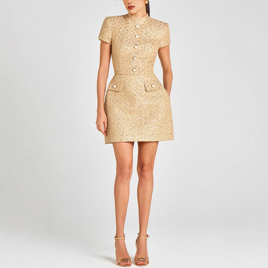 Fashionable Short-Sleeve Stand-Collar Dress For Women