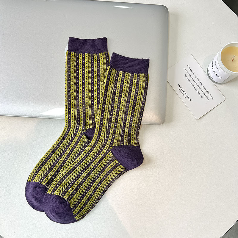 Dopamin Retro Mid-læg Dobbelt Nål Sød Cool Street Dame Løse Sokker