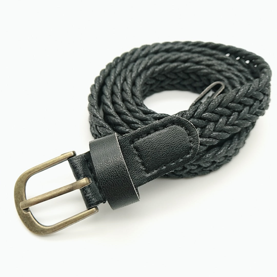 Retro Style Wax Rope Clothing Woven Belt Pu Bronze Alloy Pin Buckle Fashion Machine Woven Women's Belt