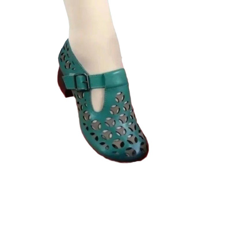 Casual Soft Leather Hollow-out Platform Breathable Sandals