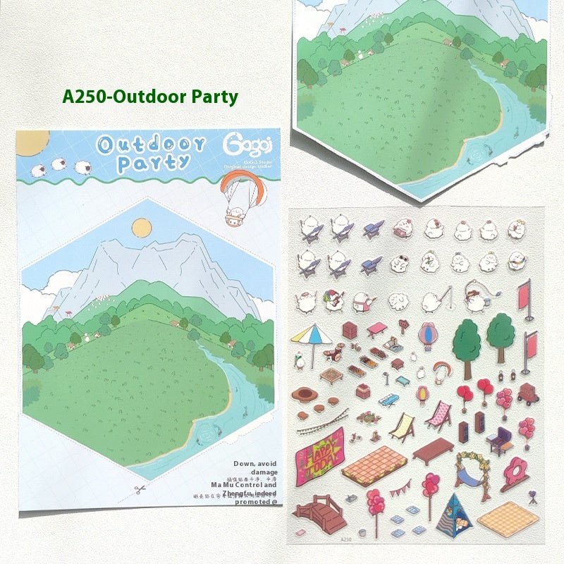 Three-dimensional Stacking Landscaping Cabin Stickers Notebook