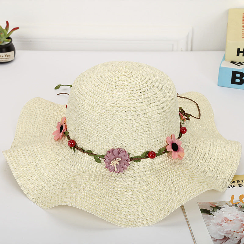 Women's Fashionable Simple Wave Sunshade Garland Big Brim Hat