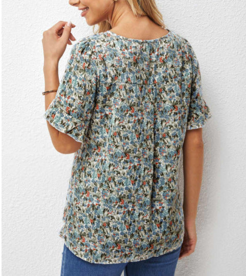 Summer New Floral Print Short Sleeve T Shirt