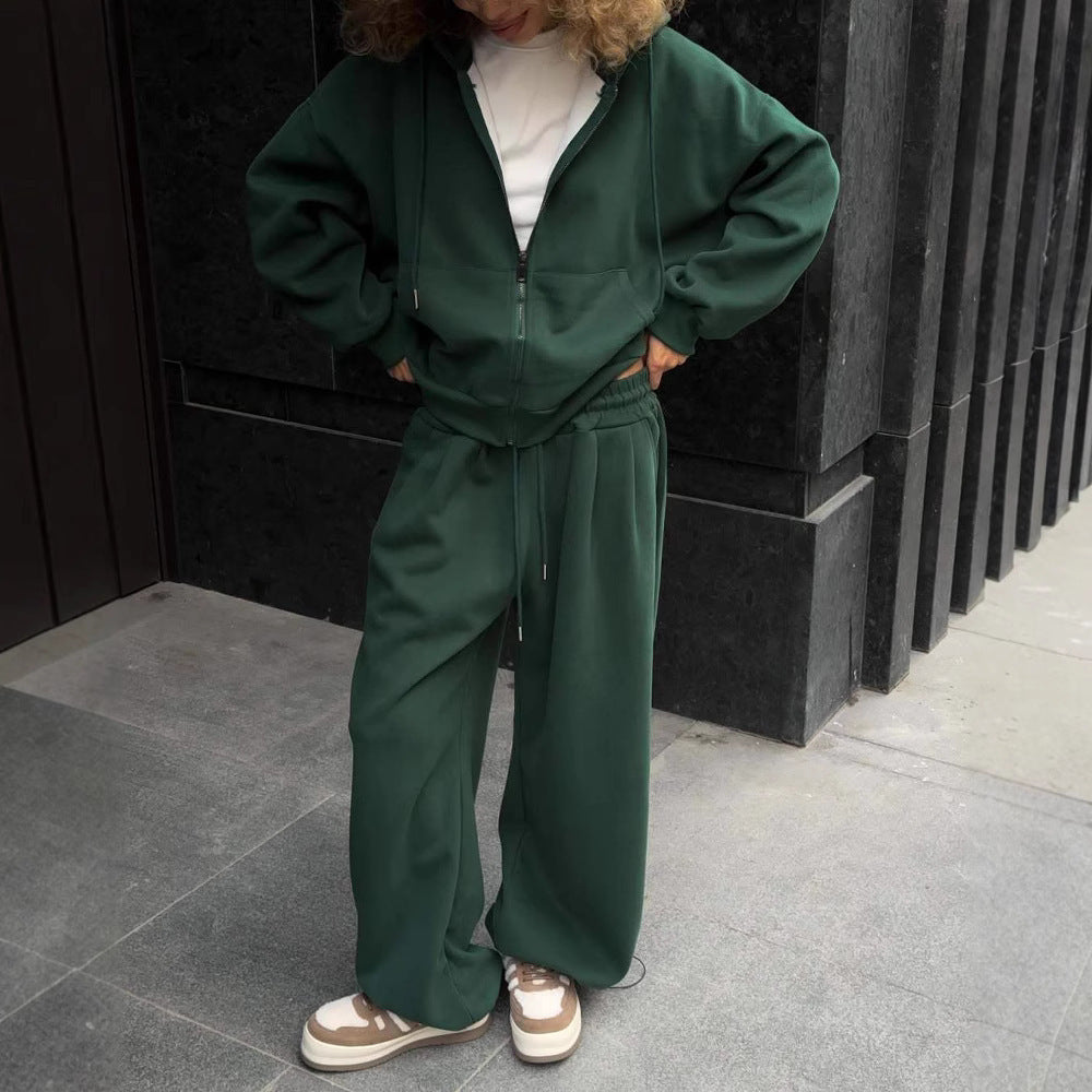 Casual Long-Sleeve Hooded Sweater And Pants Two-Piece Set For Sports