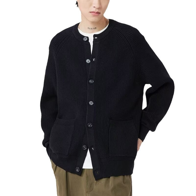 Herre rundhals løs afslappet trend frakke sort sweater