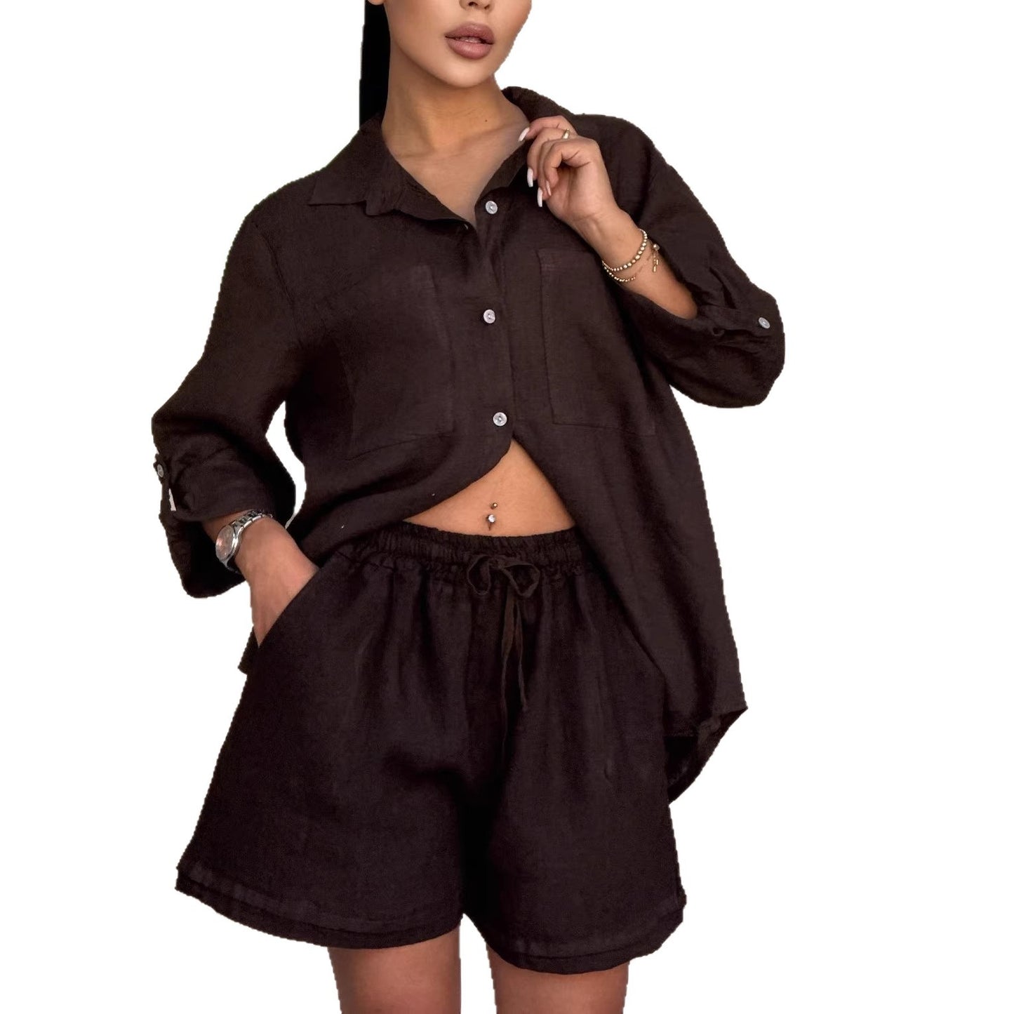 AutumnWinter Long Sleeve Shirt And Loose Pants Two Piece Set