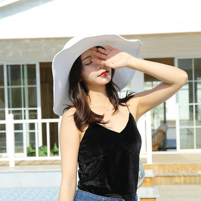 Women's Outdoor Large Brim Solid Color Straw Hat