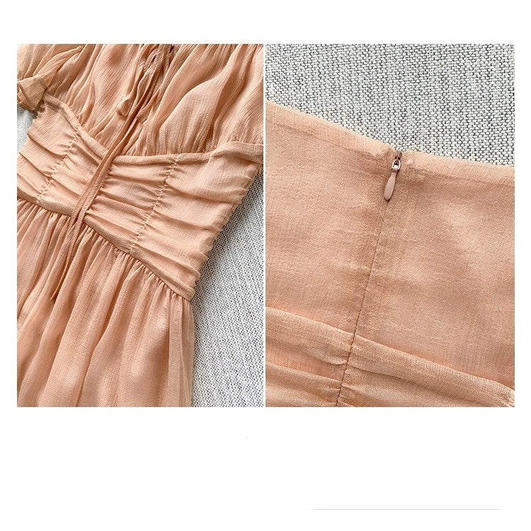 French Tea Break Waist Wrapped Soft Texture Long Dress