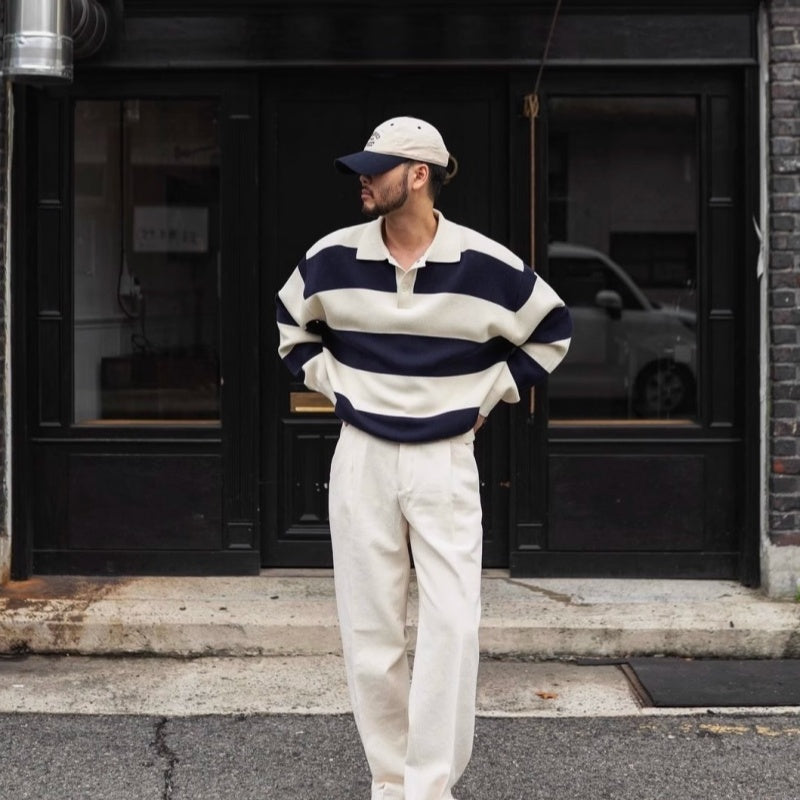 Autumn And Winter Basic Korean-style Loose Blue And White Striped Versatile Loose Sweater