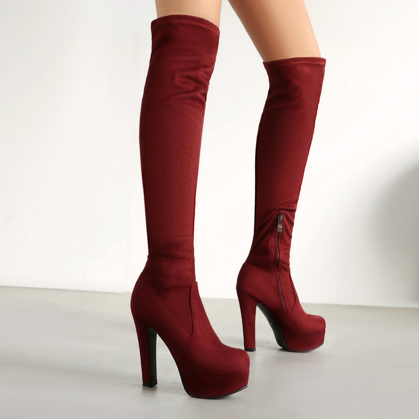 Womens Round-toe Chunky-heeled Over-the-knee Boots