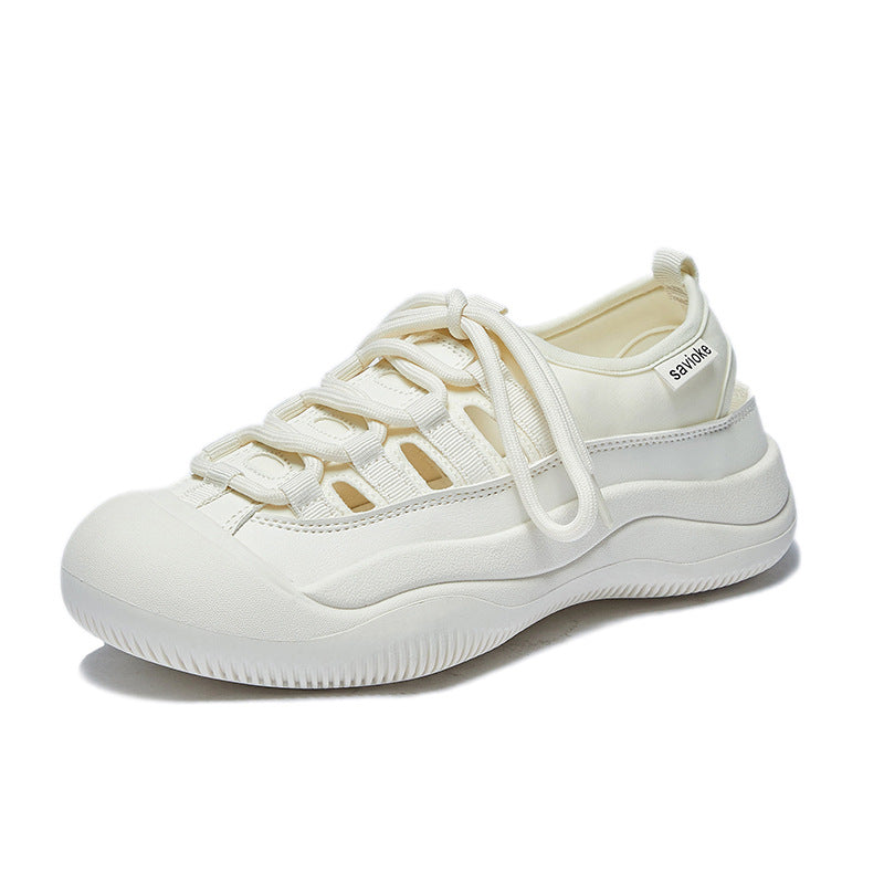 Hollow-out Canvas Shoes Korean Style Student White Flat Breathable Half Support