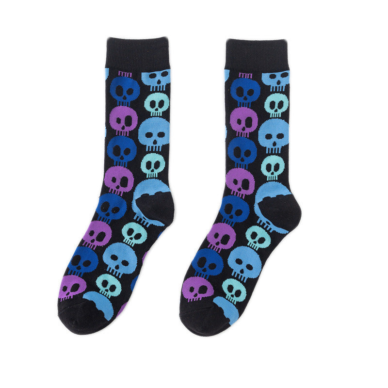 Animal Colorful Skull Print Cotton Middle Tube Socks