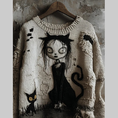 Womens Retro Casual Loose Animal-Print Faux Sweater Top