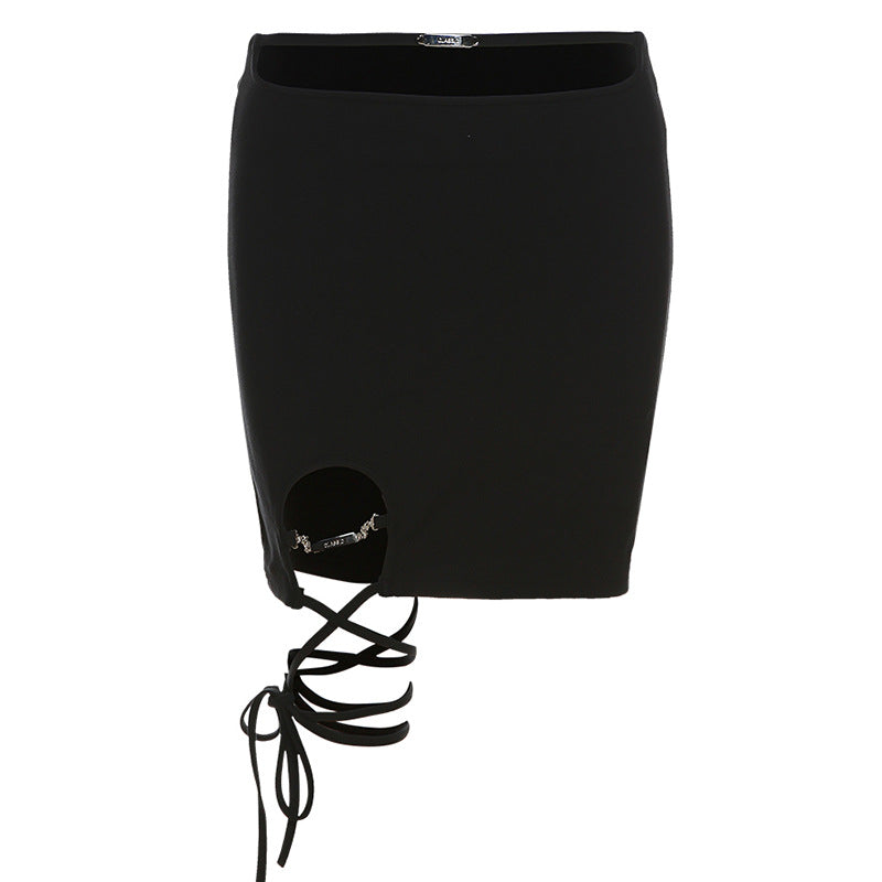 Summer New Women's Solid Color Slim High Waist Hip Strap Skirt