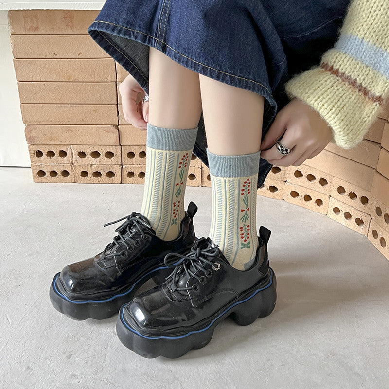 Autumn And Winter New Combed Cotton Thickened Japanese Retro Style Middle Tube Cotton Socks