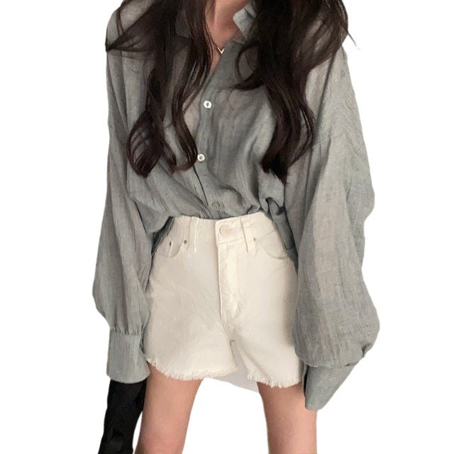 Loose Casual Laid-back Style Sun Protection Shirt For Air Conditioned Rooms