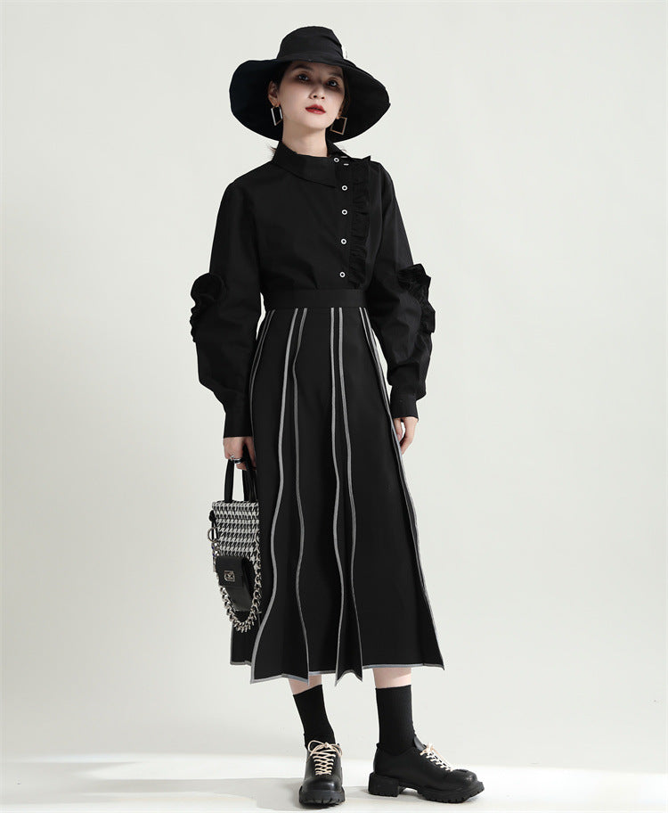 Irregular Flare Retro Drape Simple High Waist A- Line Skirt