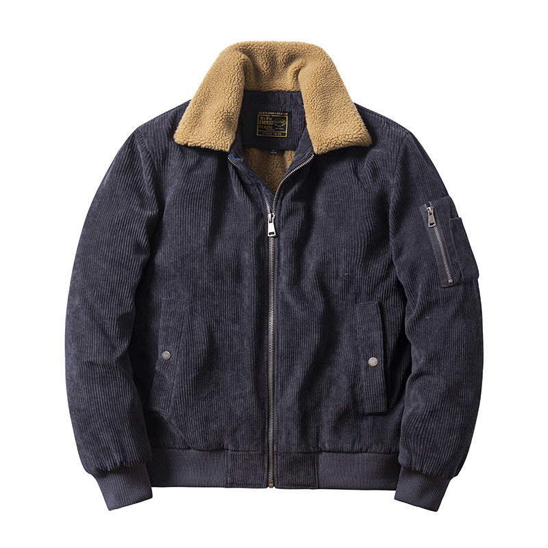 Autumn And Winter New Corduroy Cotton Coat Men's Fur Collar Casual