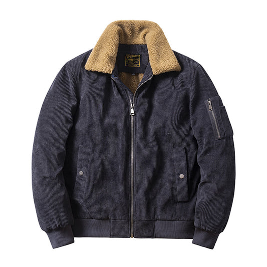 Autumn And Winter New Corduroy Cotton Coat Men's Fur Collar Casual
