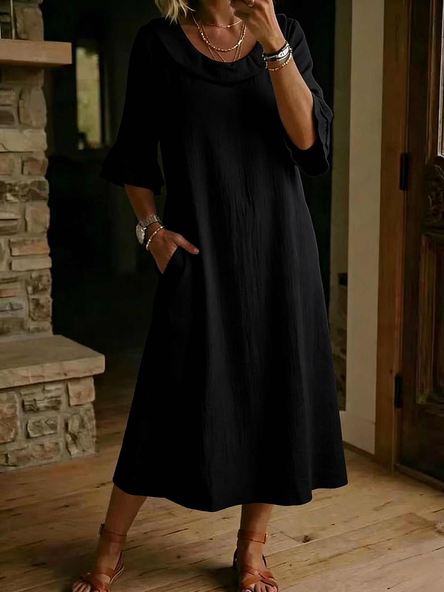 Women's Fashion Solid Color Crew Neck Dress