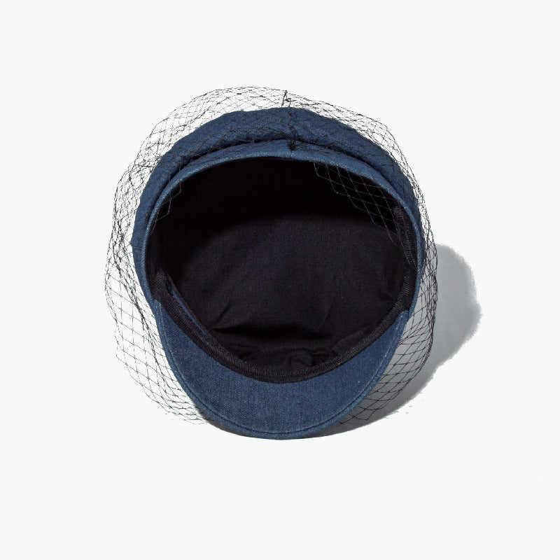Women's Flat Top Denim Mesh Navy Hat