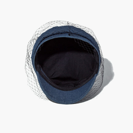 Women's Flat Top Denim Mesh Navy Hat