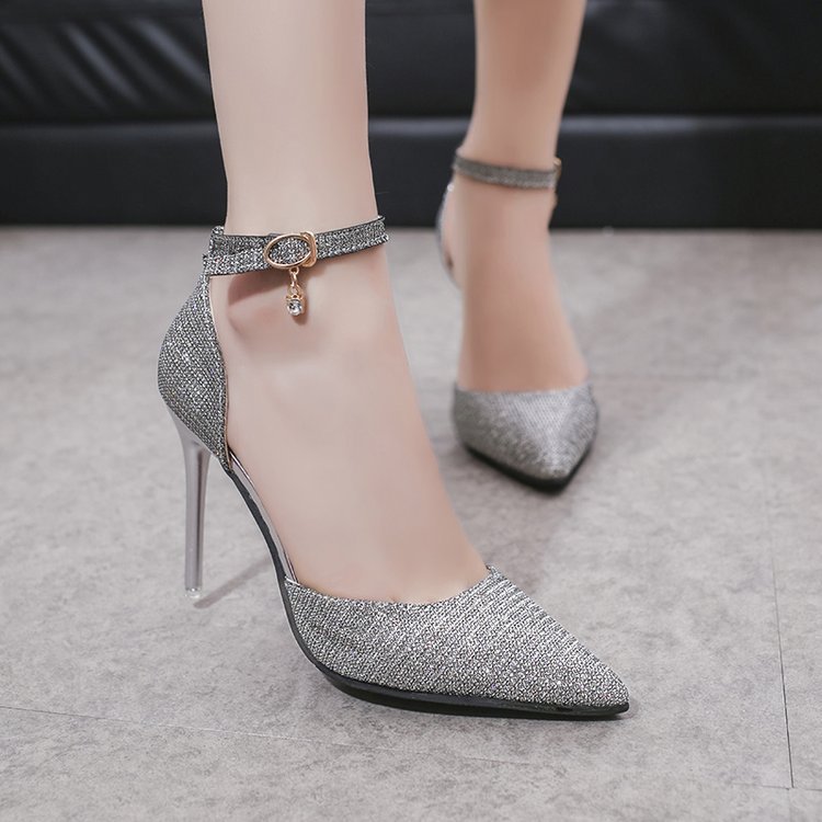 Sandals Women Beaded Buckle Pointed Heel