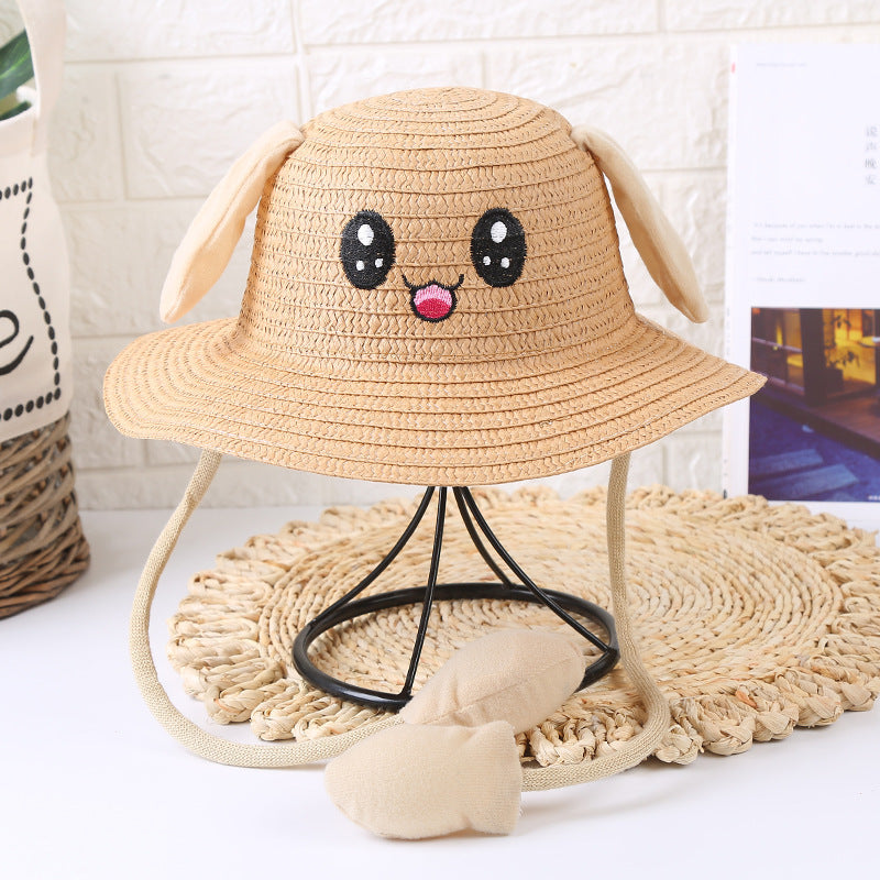 Children's Sun Hat Ears Moving Airbag Rabbit Sun-proof Straw Hat
