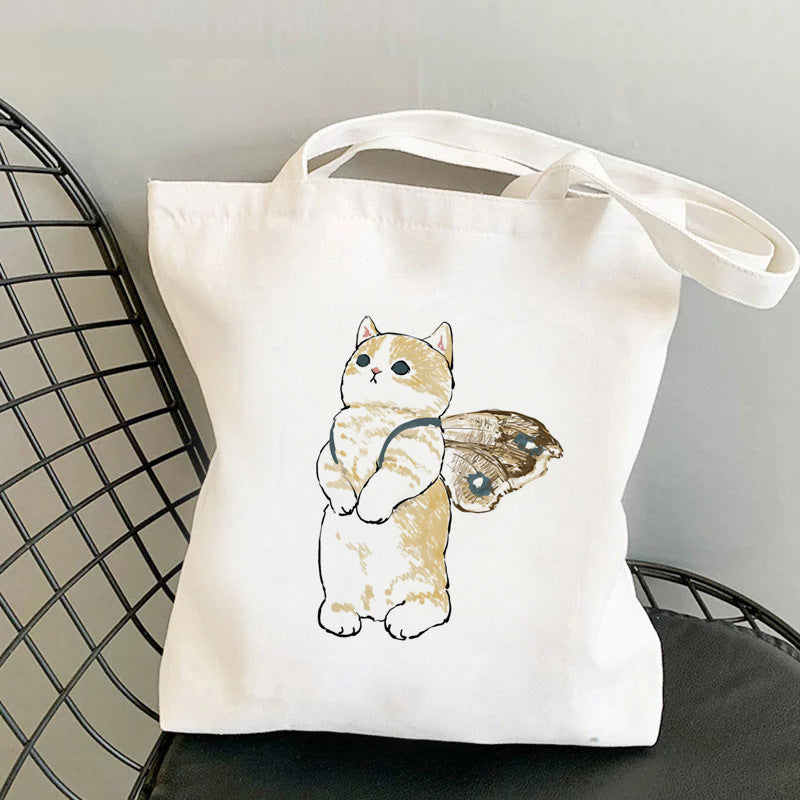 Cat Printed Canvas Bag Creative Individual Shoulder